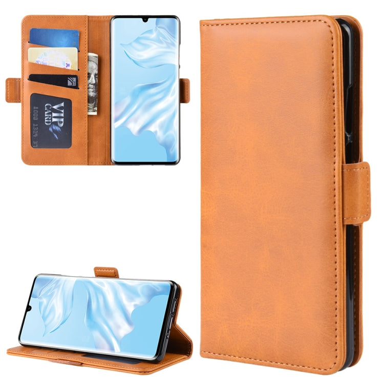 For Huawei P30 Pro Double Buckle Crazy Horse Business Mobile Phone Holster with Card Wallet Bracket Function