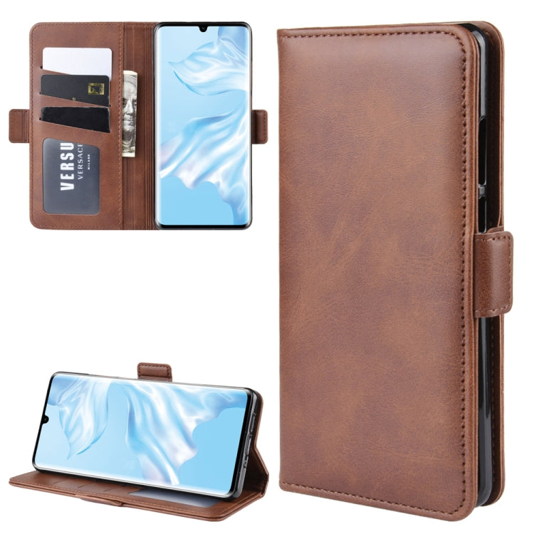 For Huawei P30 Pro Double Buckle Crazy Horse Business Mobile Phone Holster with Card Wallet Bracket Function