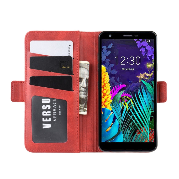 For LG K30 2019 Double Buckle Crazy Horse Business Mobile Phone Holster with Card Wallet Bracket Function
