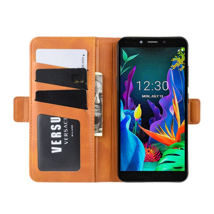 For LG K20 2019 Double Buckle Crazy Horse Business Mobile Phone Holster with Card Wallet Bracket Function