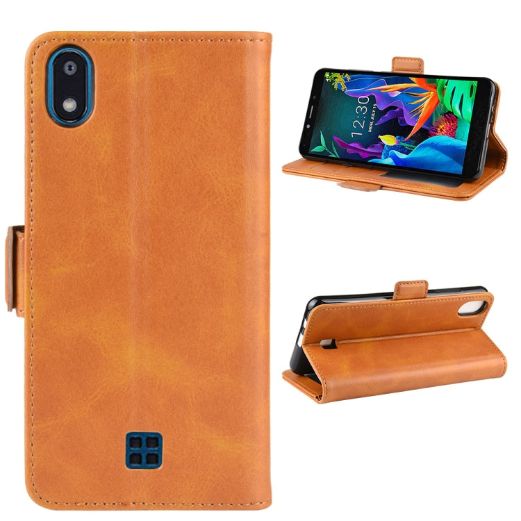 For LG K20 2019 Double Buckle Crazy Horse Business Mobile Phone Holster with Card Wallet Bracket Function