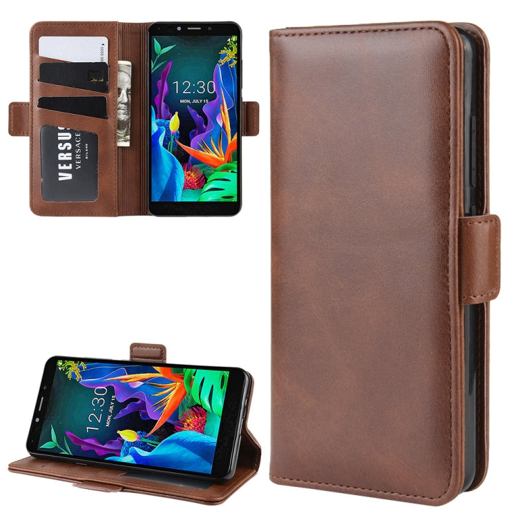 For LG K20 2019 Double Buckle Crazy Horse Business Mobile Phone Holster with Card Wallet Bracket Function