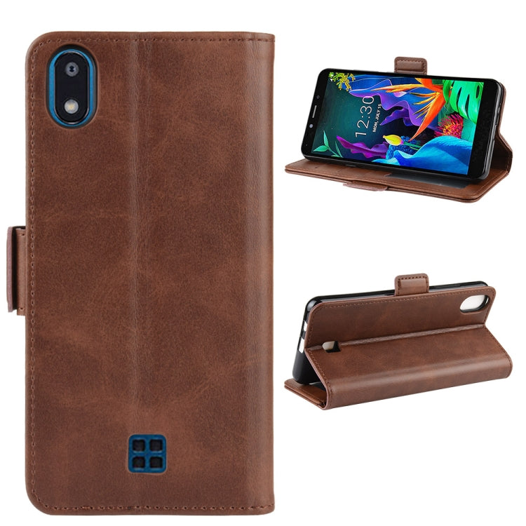 For LG K20 2019 Double Buckle Crazy Horse Business Mobile Phone Holster with Card Wallet Bracket Function