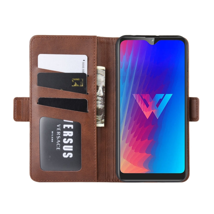 For LG W30 Double Buckle Crazy Horse Business Mobile Phone Holster with Card Wallet Bracket Function