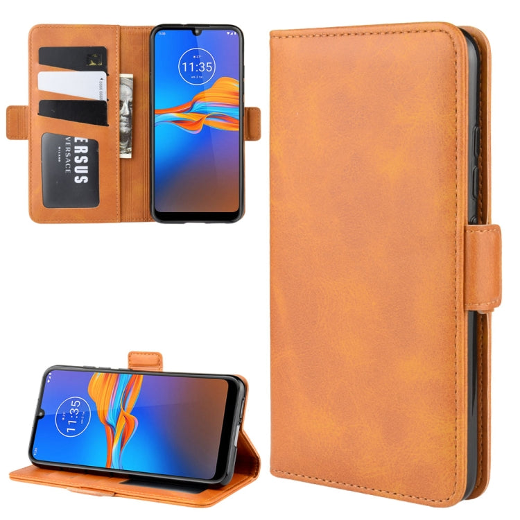 For MOTO E6 Plus Double Buckle Crazy Horse Business Mobile Phone Holster with Card Wallet Bracket Function