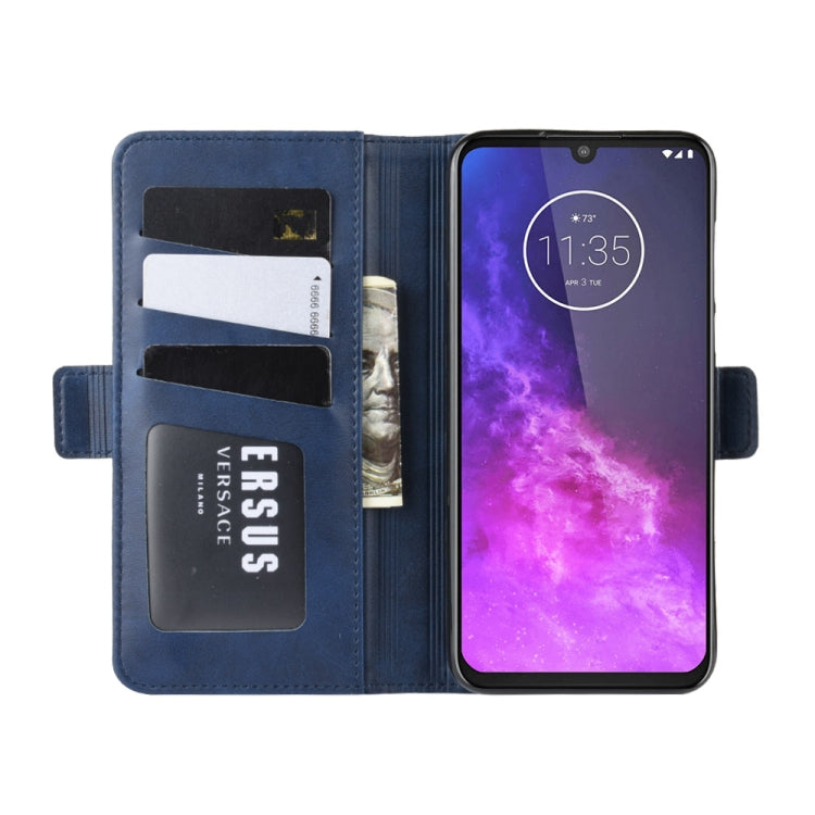 For MOTO One Zoom Double Buckle Crazy Horse Business Mobile Phone Holster with Card Wallet Bracket Function