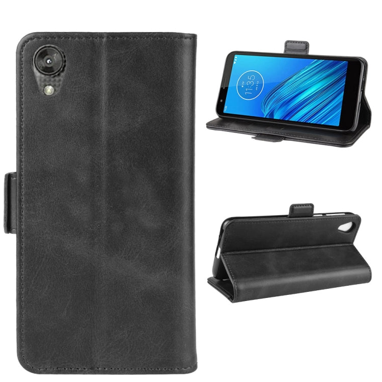 For MOTO E6 Double Buckle Crazy Horse Business Mobile Phone Holster with Card Wallet Bracket Function