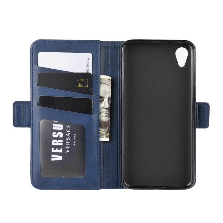 For MOTO E6 Double Buckle Crazy Horse Business Mobile Phone Holster with Card Wallet Bracket Function