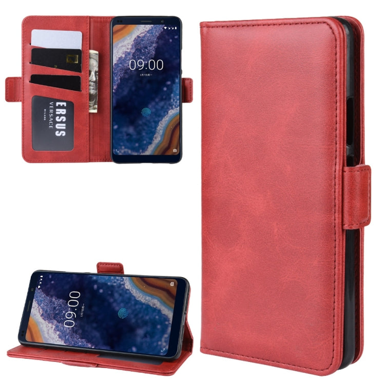 For Nokia 9 PureView Double Buckle Crazy Horse Business Mobile Phone Holster with Card Wallet Bracket Function