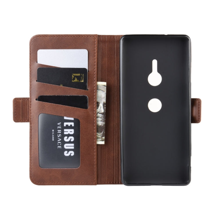 For Sony Xperia XZ3 Double Buckle Crazy Horse Business Mobile Phone Holster with Card Wallet Bracket Function