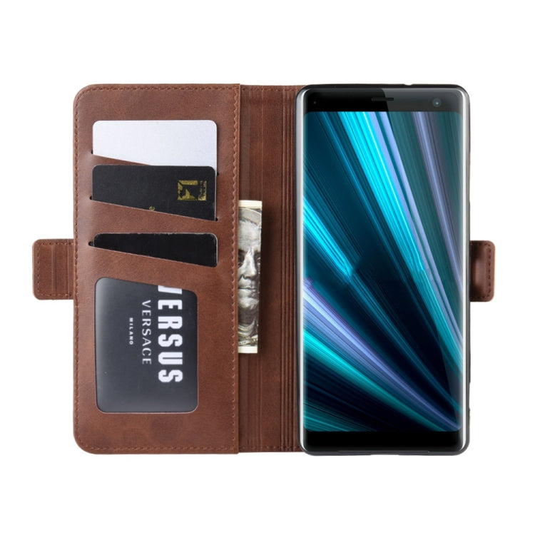 For Sony Xperia XZ3 Double Buckle Crazy Horse Business Mobile Phone Holster with Card Wallet Bracket Function