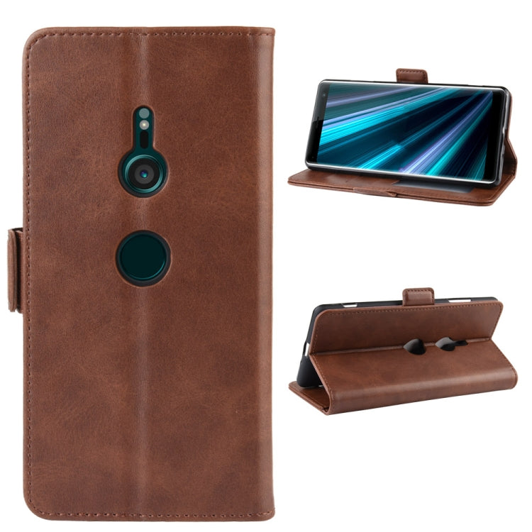 For Sony Xperia XZ3 Double Buckle Crazy Horse Business Mobile Phone Holster with Card Wallet Bracket Function