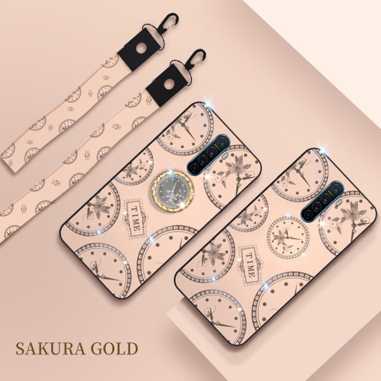 For OPPO Reno ACE / Realme X2 Pro Fashion Clock Pattern Rhinestone Mobile Phone Shell with Bracket / Hand Rope / Lanyard