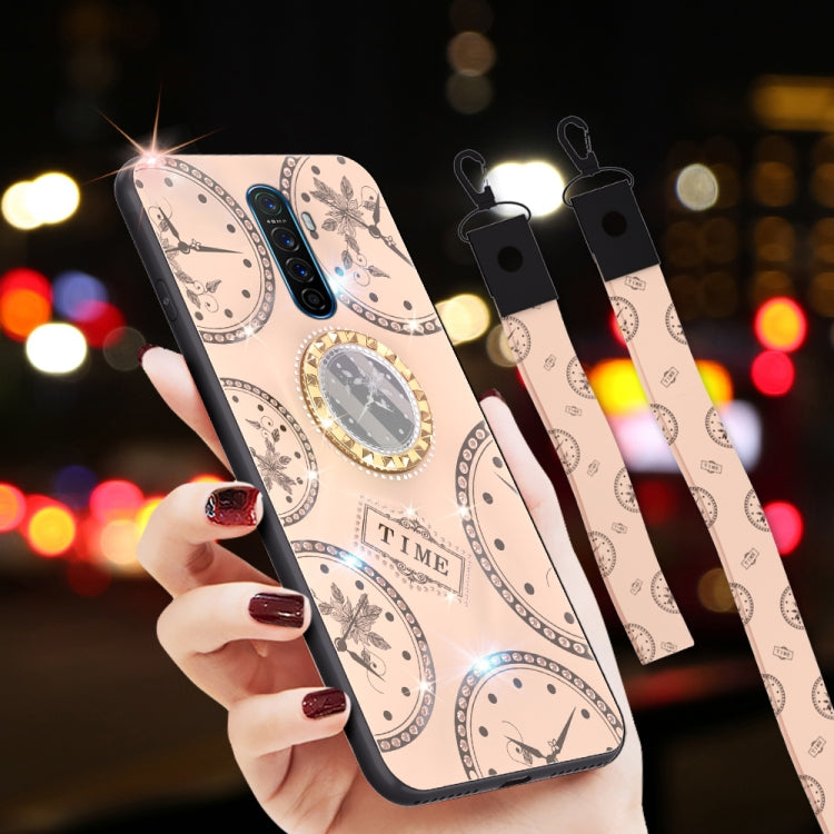 For OPPO Reno ACE / Realme X2 Pro Fashion Clock Pattern Rhinestone Mobile Phone Shell with Bracket / Hand Rope / Lanyard