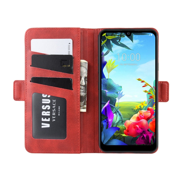 For LG K40S Double Buckle Crazy Horse Business Mobile Phone Holster with Card Wallet Bracket Function