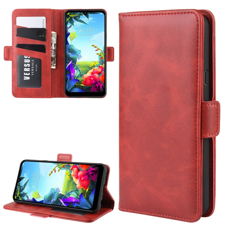 For LG K40S Double Buckle Crazy Horse Business Mobile Phone Holster with Card Wallet Bracket Function