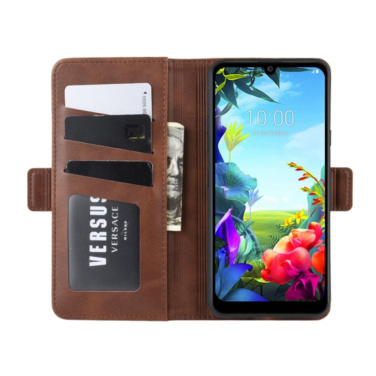 For LG K40S Double Buckle Crazy Horse Business Mobile Phone Holster with Card Wallet Bracket Function