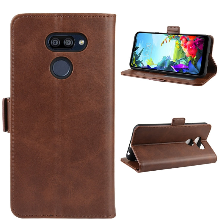 For LG K40S Double Buckle Crazy Horse Business Mobile Phone Holster with Card Wallet Bracket Function
