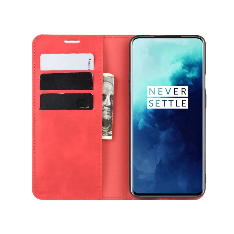 For OnePlus 7T Pro Retro-skin Business Magnetic Suction Leather Case with Purse-Bracket-Chuck