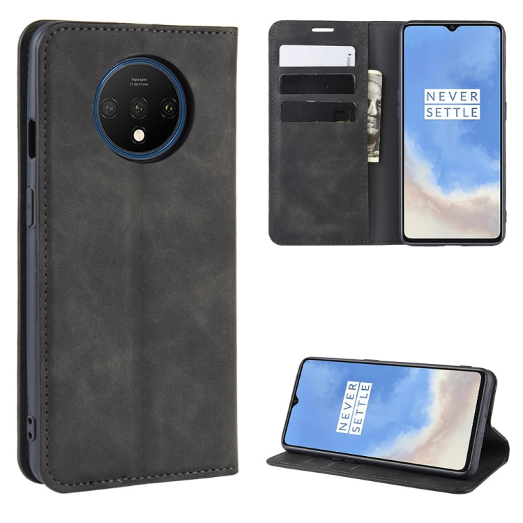 For OnePlus 7T Retro-skin Business Magnetic Suction Leather Case with Purse-Bracket-Chuck