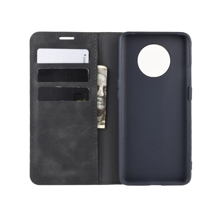 For OnePlus 7T Retro-skin Business Magnetic Suction Leather Case with Purse-Bracket-Chuck
