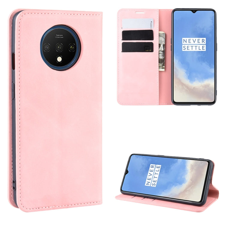 For OnePlus 7T Retro-skin Business Magnetic Suction Leather Case with Purse-Bracket-Chuck