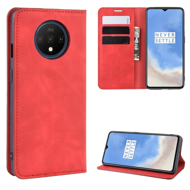 For OnePlus 7T Retro-skin Business Magnetic Suction Leather Case with Purse-Bracket-Chuck