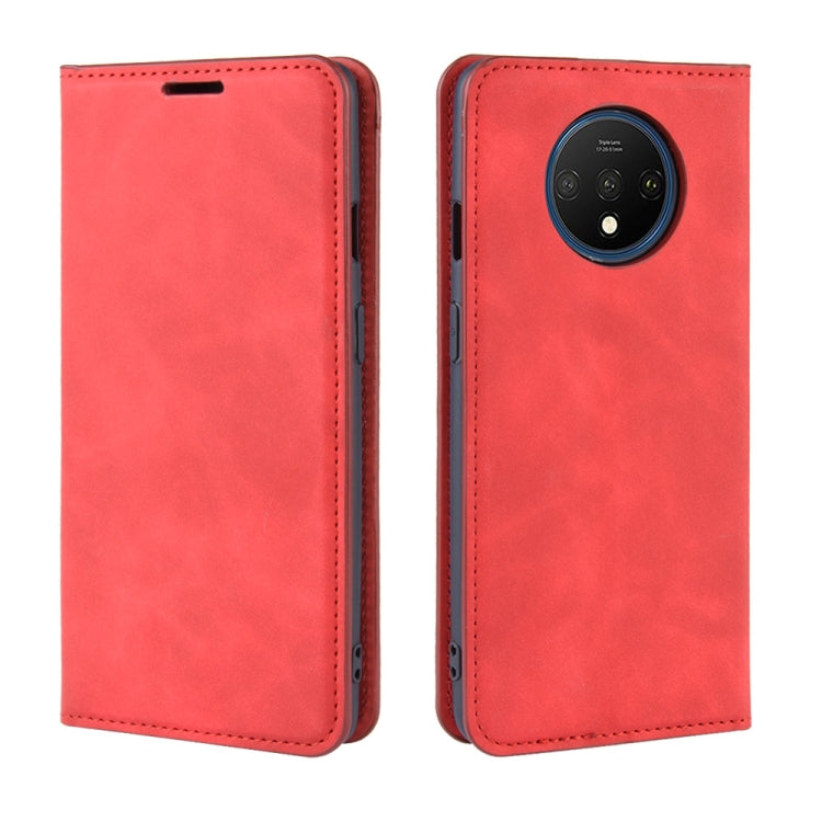 For OnePlus 7T Retro-skin Business Magnetic Suction Leather Case with Purse-Bracket-Chuck