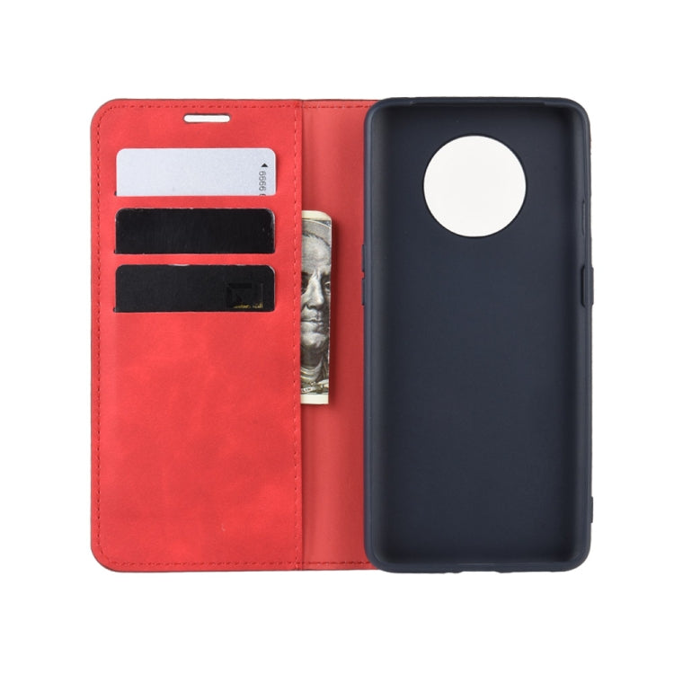 For OnePlus 7T Retro-skin Business Magnetic Suction Leather Case with Purse-Bracket-Chuck
