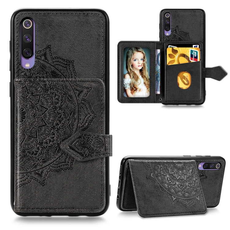 For Xiaomi Mi 9 SE Mandala Embossed Magnetic Cloth PU + TPU + PC Case with Holder & Card Slots & Wallet & Photo Frame & Strap