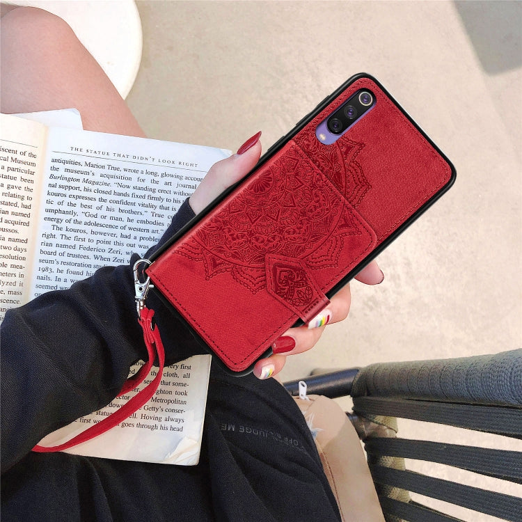 For Xiaomi Mi 9 SE Mandala Embossed Magnetic Cloth PU + TPU + PC Case with Holder & Card Slots & Wallet & Photo Frame & Strap