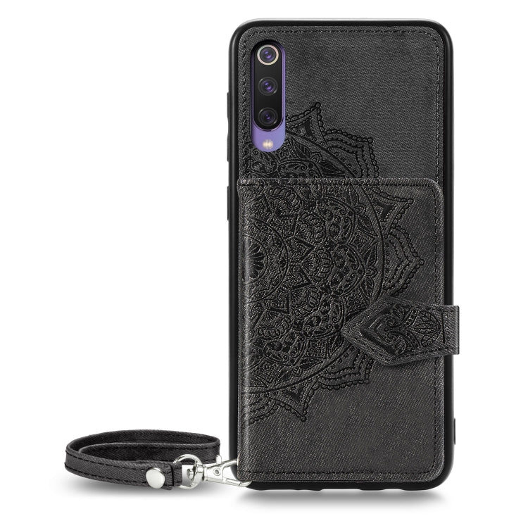 For Xiaomi Mi 9 SE Mandala Embossed Magnetic Cloth PU + TPU + PC Case with Holder & Card Slots & Wallet & Photo Frame & Strap