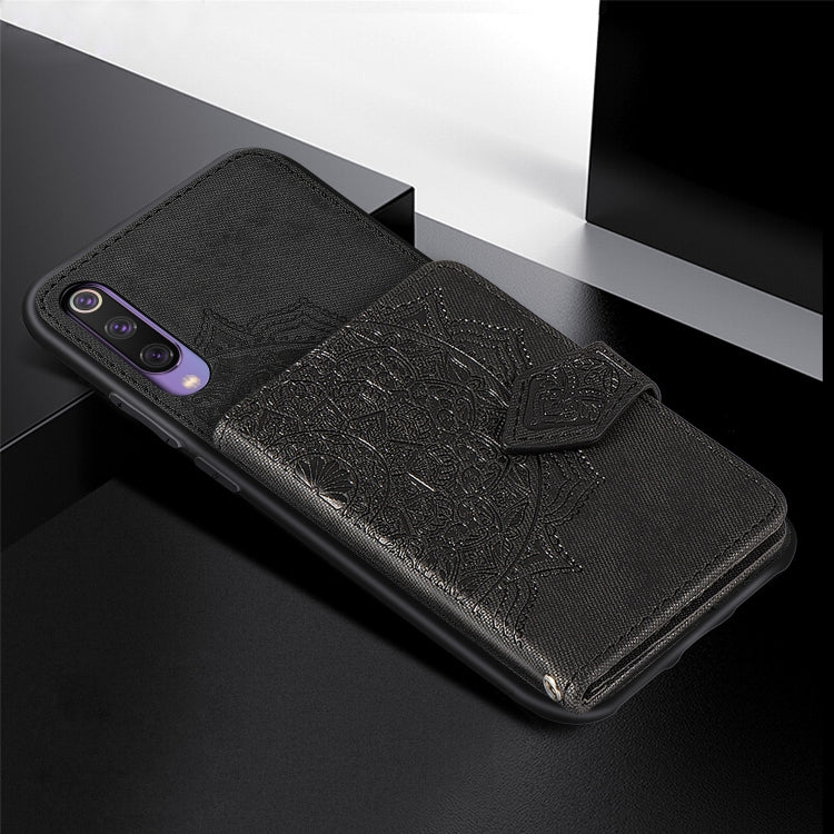 For Xiaomi Mi 9 SE Mandala Embossed Magnetic Cloth PU + TPU + PC Case with Holder & Card Slots & Wallet & Photo Frame & Strap