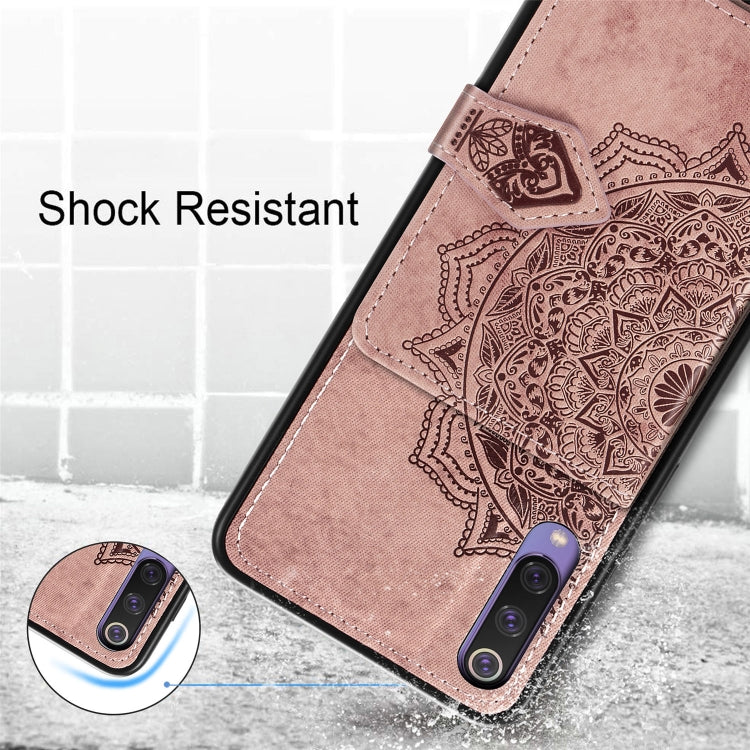 For Xiaomi Mi 9 SE Mandala Embossed Magnetic Cloth PU + TPU + PC Case with Holder & Card Slots & Wallet & Photo Frame & Strap