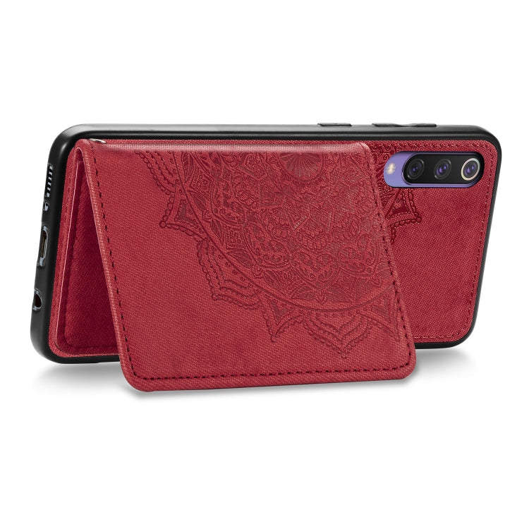 For Xiaomi Mi 9 SE Mandala Embossed Magnetic Cloth PU + TPU + PC Case with Holder & Card Slots & Wallet & Photo Frame & Strap