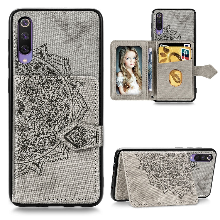 For Xiaomi Mi 9 SE Mandala Embossed Magnetic Cloth PU + TPU + PC Case with Holder & Card Slots & Wallet & Photo Frame & Strap