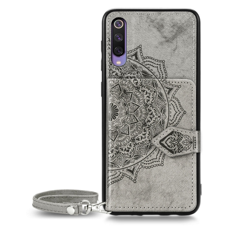 For Xiaomi Mi 9 SE Mandala Embossed Magnetic Cloth PU + TPU + PC Case with Holder & Card Slots & Wallet & Photo Frame & Strap