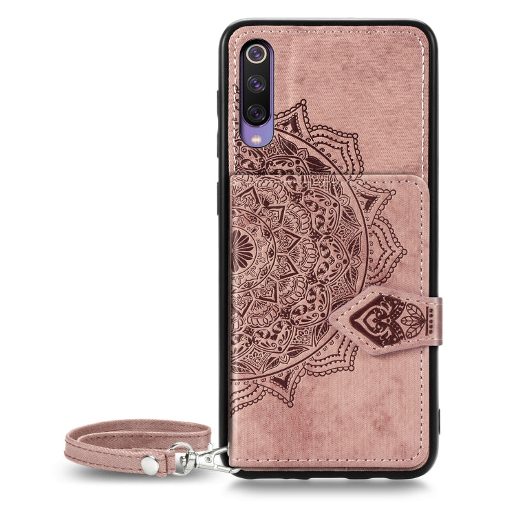 For Xiaomi Mi 9 SE Mandala Embossed Magnetic Cloth PU + TPU + PC Case with Holder & Card Slots & Wallet & Photo Frame & Strap