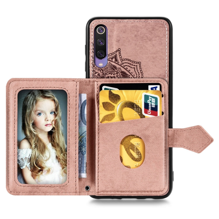 For Xiaomi Mi 9 SE Mandala Embossed Magnetic Cloth PU + TPU + PC Case with Holder & Card Slots & Wallet & Photo Frame & Strap