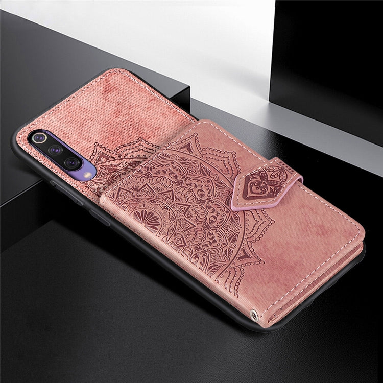For Xiaomi Mi 9 SE Mandala Embossed Magnetic Cloth PU + TPU + PC Case with Holder & Card Slots & Wallet & Photo Frame & Strap