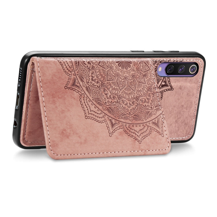 For Xiaomi Mi 9 SE Mandala Embossed Magnetic Cloth PU + TPU + PC Case with Holder & Card Slots & Wallet & Photo Frame & Strap