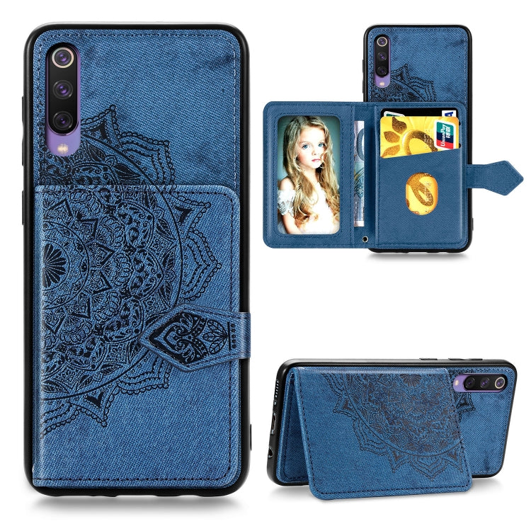 For Xiaomi Mi 9 SE Mandala Embossed Magnetic Cloth PU + TPU + PC Case with Holder & Card Slots & Wallet & Photo Frame & Strap