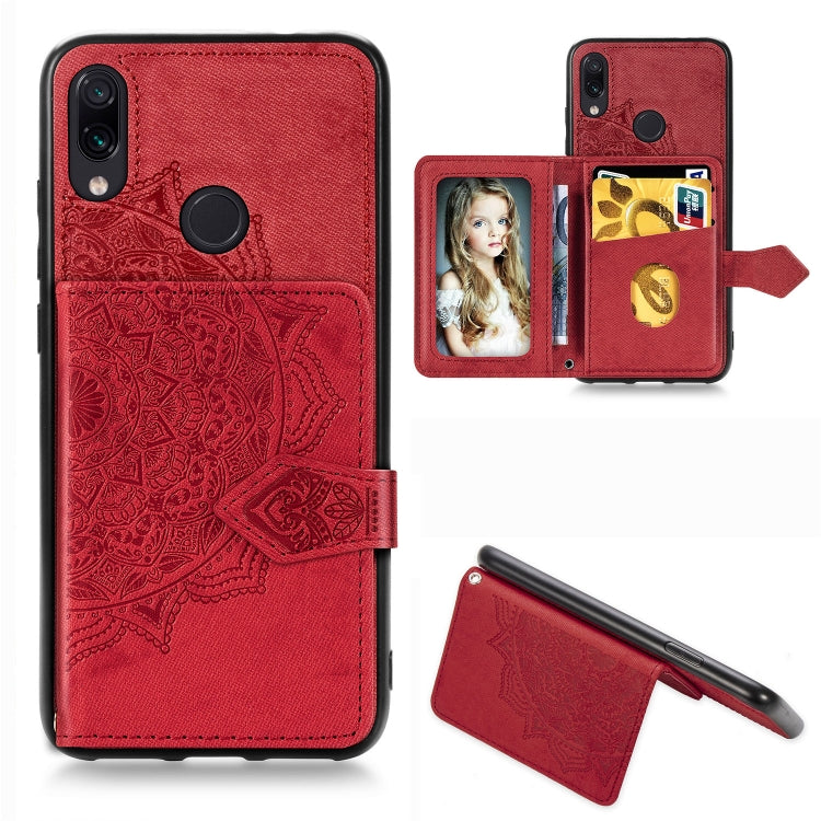 For Xiaomi Redmi Note 7 / Note 7 Pro Mandala Embossed Magnetic Cloth PU + TPU + PC Case with Holder & Card Slots & Wallet & Photo Frame & Strap
