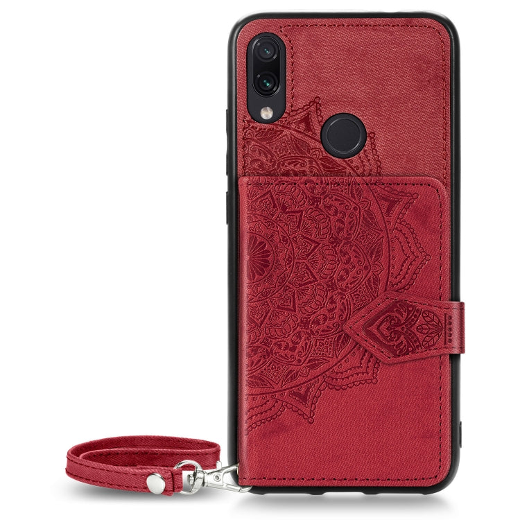 For Xiaomi Redmi Note 7 / Note 7 Pro Mandala Embossed Magnetic Cloth PU + TPU + PC Case with Holder & Card Slots & Wallet & Photo Frame & Strap
