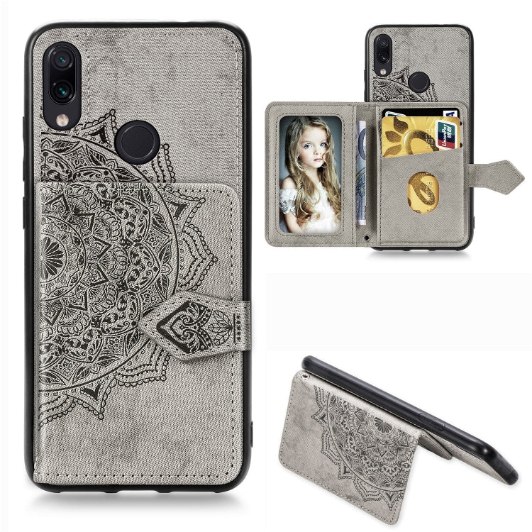 For Xiaomi Redmi Note 7 / Note 7 Pro Mandala Embossed Magnetic Cloth PU + TPU + PC Case with Holder & Card Slots & Wallet & Photo Frame & Strap