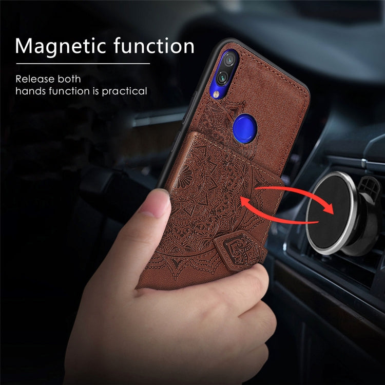 For Xiaomi Redmi Note 7 / Note 7 Pro Mandala Embossed Magnetic Cloth PU + TPU + PC Case with Holder & Card Slots & Wallet & Photo Frame & Strap