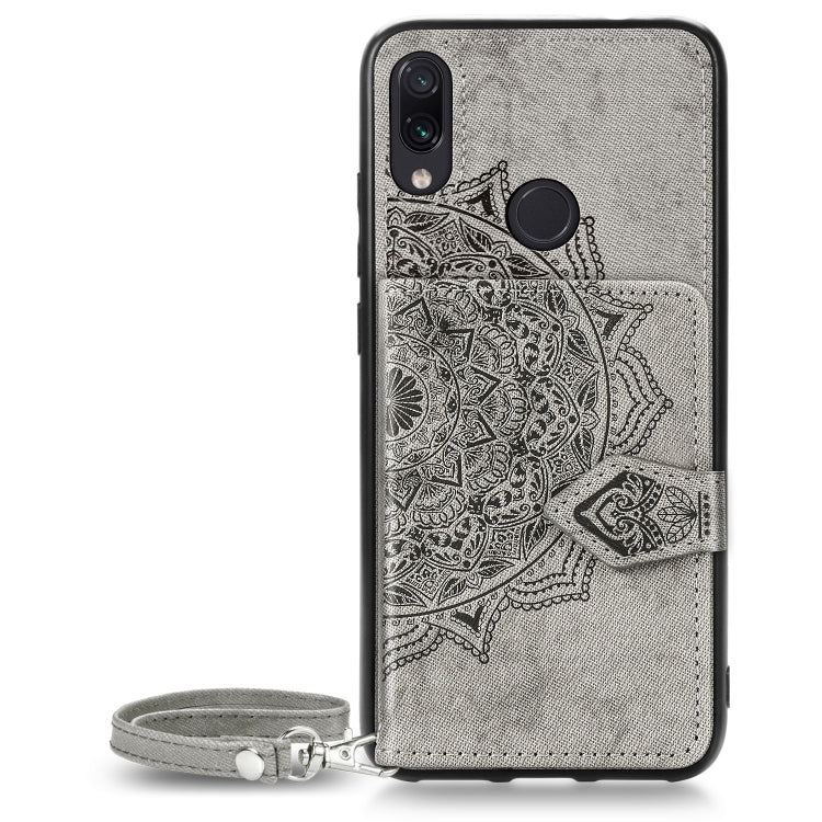 For Xiaomi Redmi Note 7 / Note 7 Pro Mandala Embossed Magnetic Cloth PU + TPU + PC Case with Holder & Card Slots & Wallet & Photo Frame & Strap