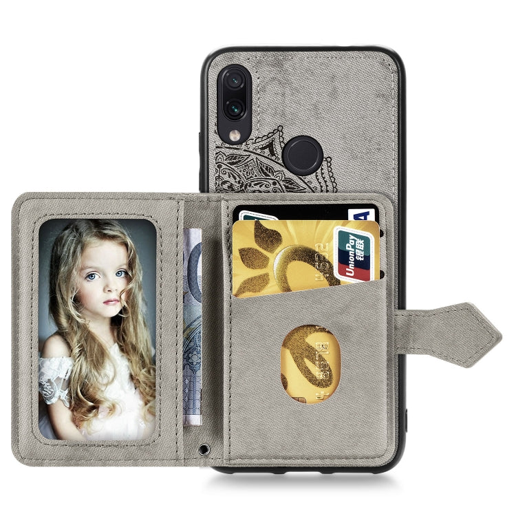 For Xiaomi Redmi Note 7 / Note 7 Pro Mandala Embossed Magnetic Cloth PU + TPU + PC Case with Holder & Card Slots & Wallet & Photo Frame & Strap