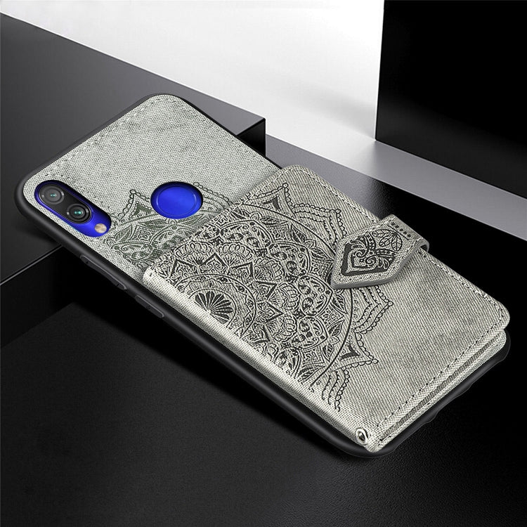 For Xiaomi Redmi Note 7 / Note 7 Pro Mandala Embossed Magnetic Cloth PU + TPU + PC Case with Holder & Card Slots & Wallet & Photo Frame & Strap