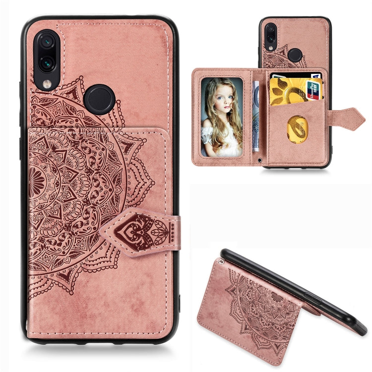 For Xiaomi Redmi Note 7 / Note 7 Pro Mandala Embossed Magnetic Cloth PU + TPU + PC Case with Holder & Card Slots & Wallet & Photo Frame & Strap